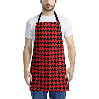 Red And Black Houndstooth Pattern Print Apron