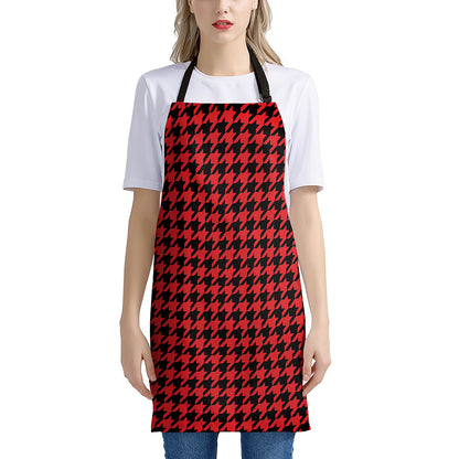 Red And Black Houndstooth Pattern Print Apron