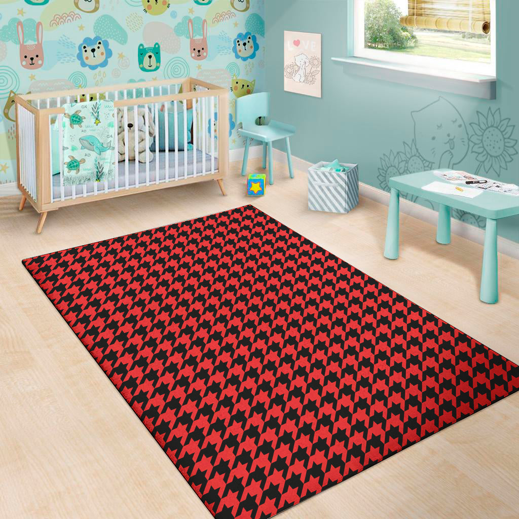 Red And Black Houndstooth Pattern Print Area Rug