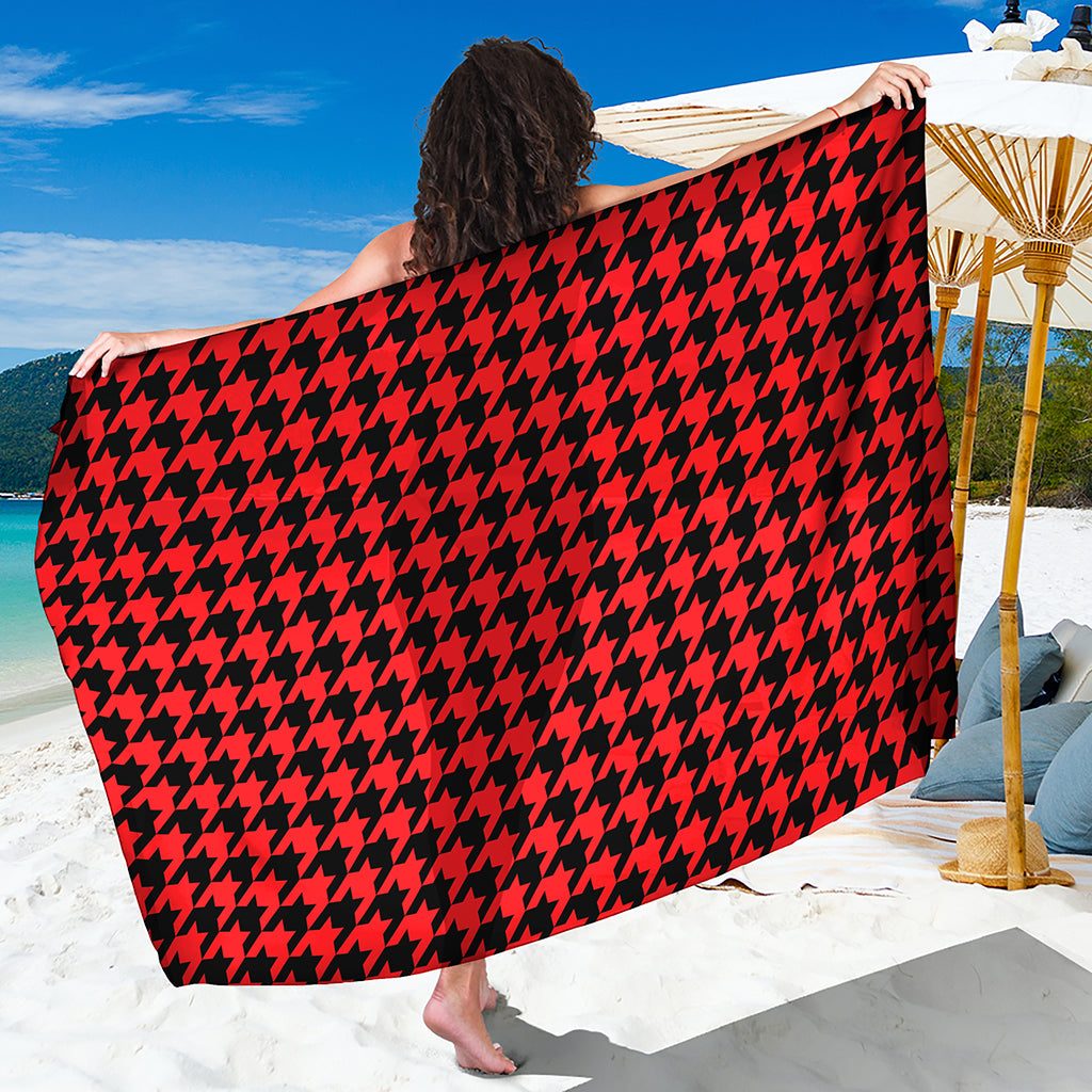 Red And Black Houndstooth Pattern Print Beach Sarong Wrap