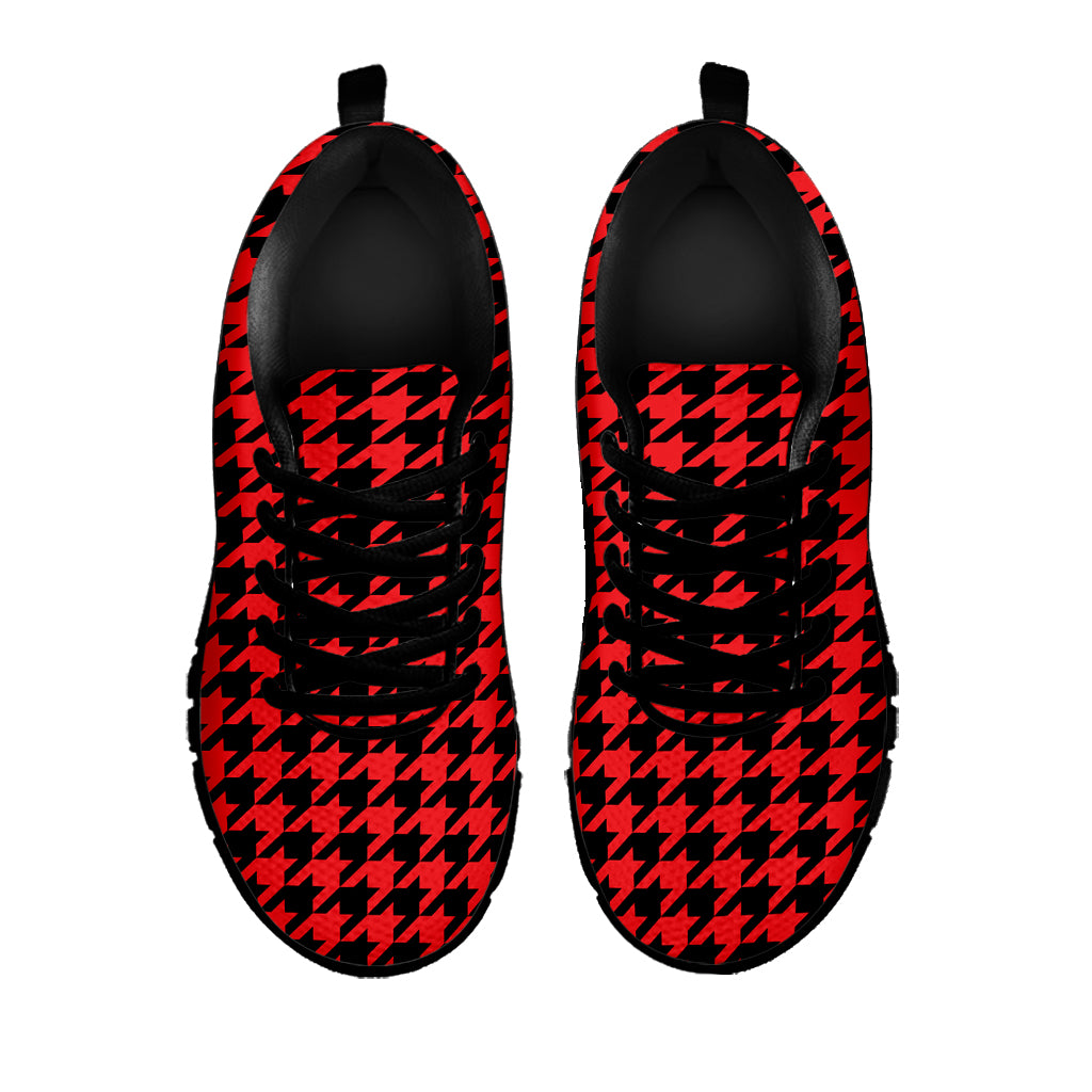 Red And Black Houndstooth Pattern Print Black Sneakers