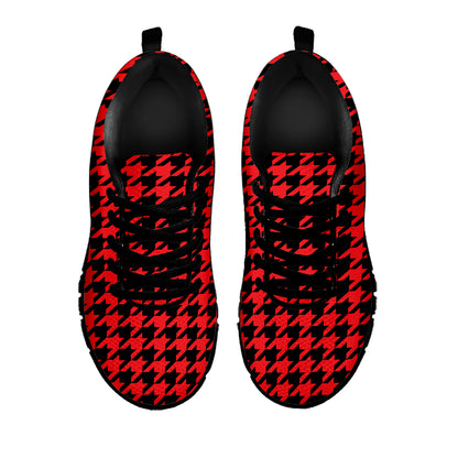 Red And Black Houndstooth Pattern Print Black Sneakers