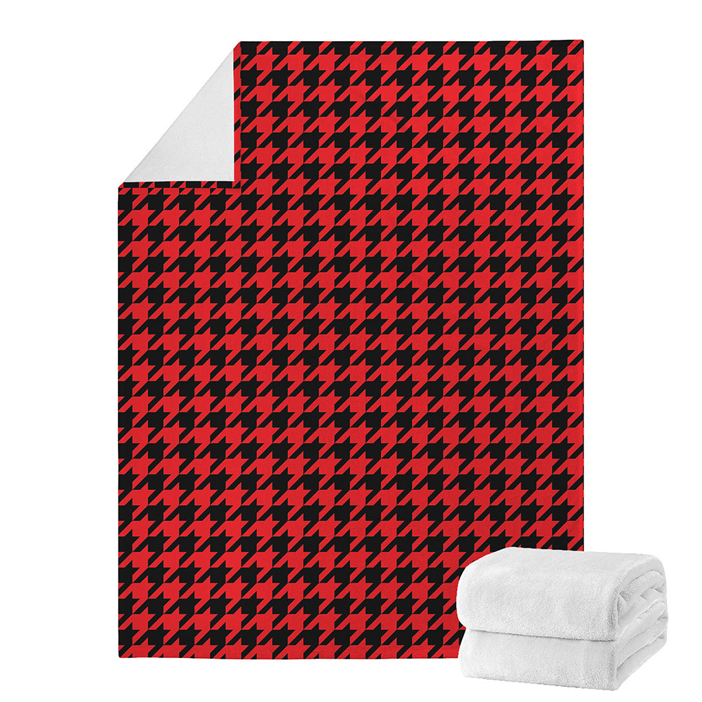 Red And Black Houndstooth Pattern Print Blanket