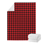 Red And Black Houndstooth Pattern Print Blanket