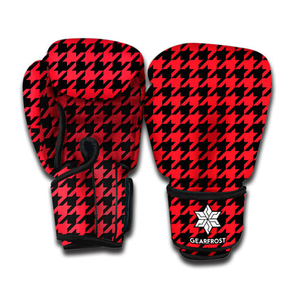 Red And Black Houndstooth Pattern Print Boxing Gloves