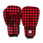 Red And Black Houndstooth Pattern Print Boxing Gloves
