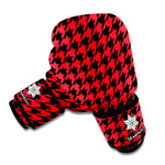 Red And Black Houndstooth Pattern Print Boxing Gloves