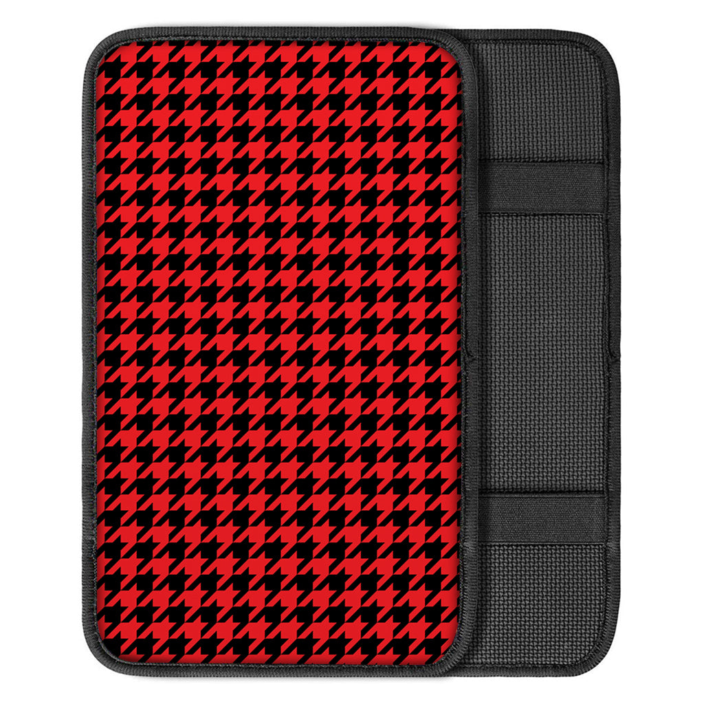 Red And Black Houndstooth Pattern Print Car Center Console Cover