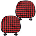 Red And Black Houndstooth Pattern Print Car Headrest Covers