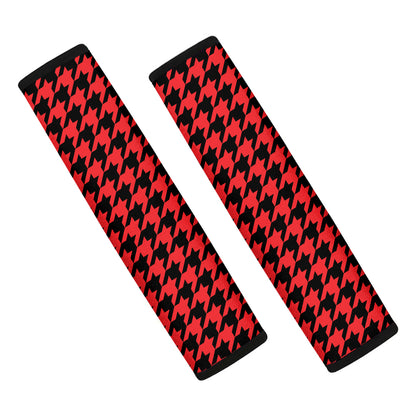 Red And Black Houndstooth Pattern Print Car Seat Belt Covers