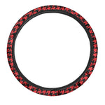 Red And Black Houndstooth Pattern Print Car Steering Wheel Cover