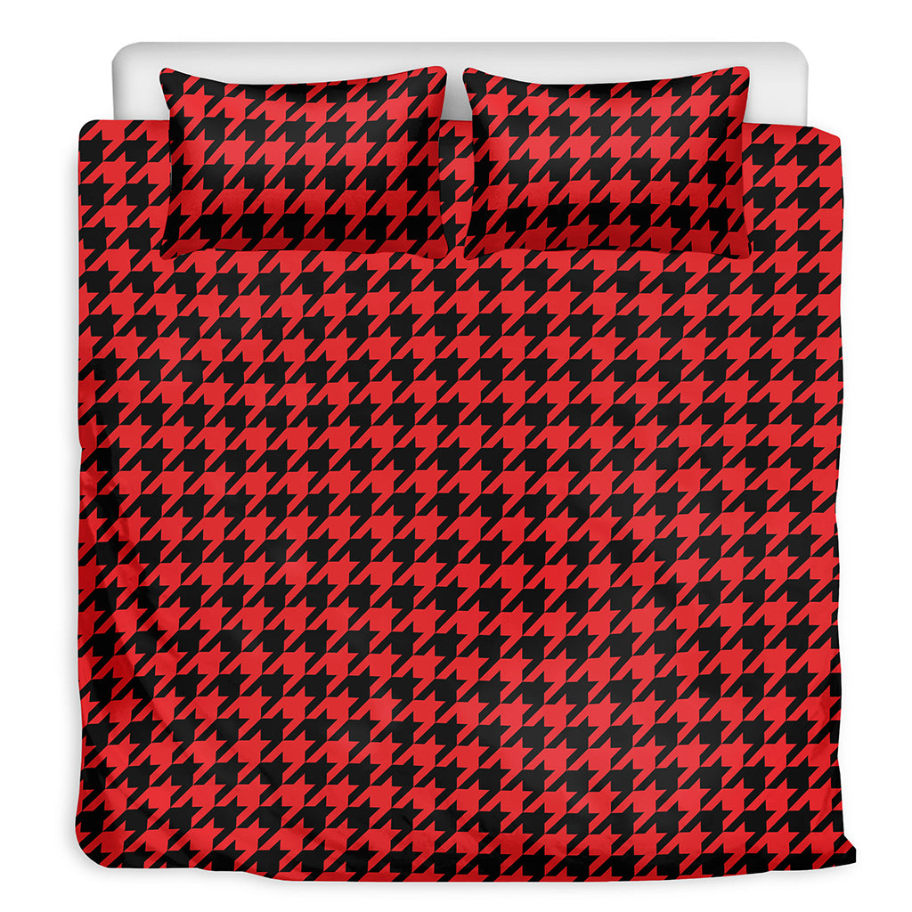 Red And Black Houndstooth Pattern Print Duvet Cover Bedding Set