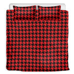 Red And Black Houndstooth Pattern Print Duvet Cover Bedding Set