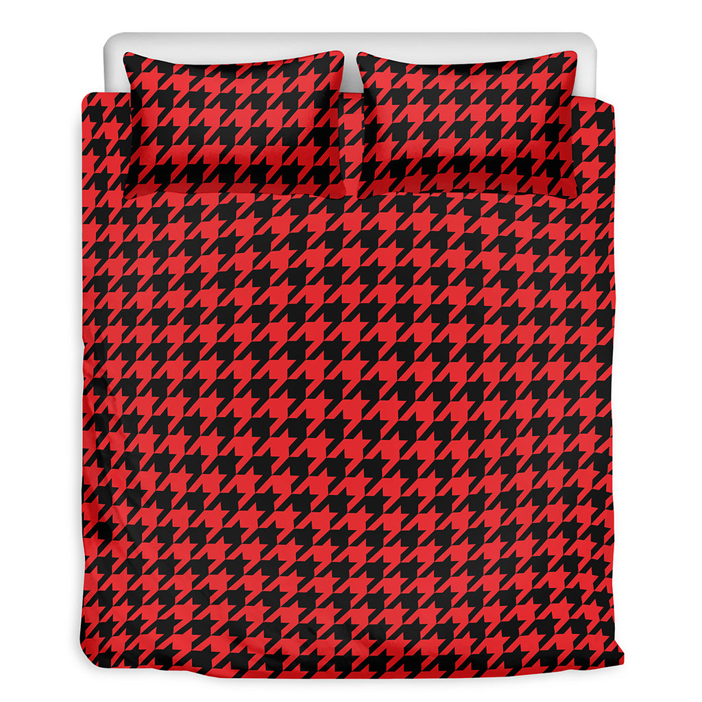 Red And Black Houndstooth Pattern Print Duvet Cover Bedding Set