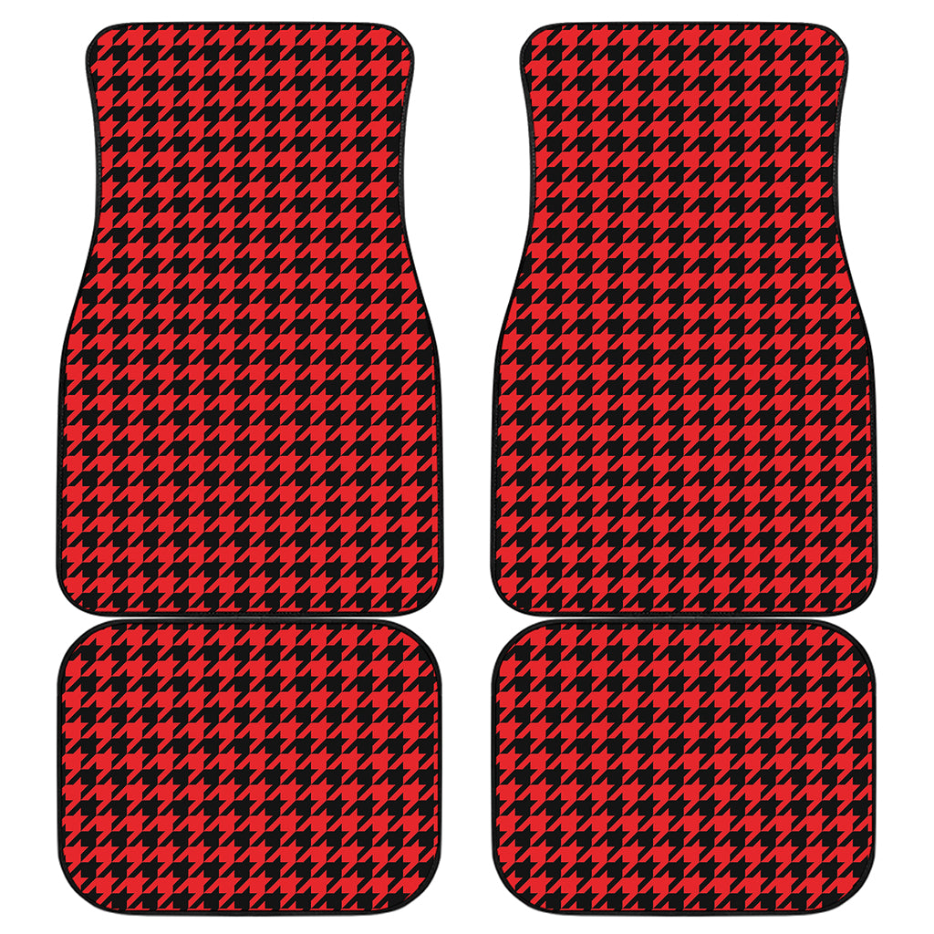 Red And Black Houndstooth Pattern Print Front and Back Car Floor Mats