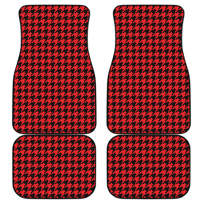 Red And Black Houndstooth Pattern Print Front and Back Car Floor Mats