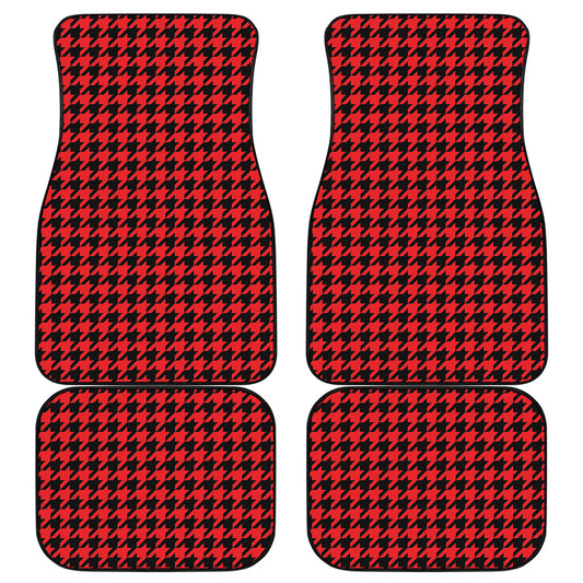 Red And Black Houndstooth Pattern Print Front and Back Car Floor Mats