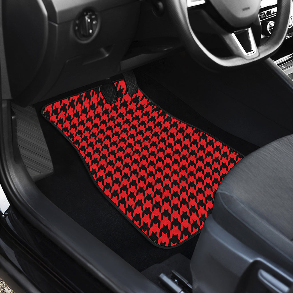 Red And Black Houndstooth Pattern Print Front and Back Car Floor Mats