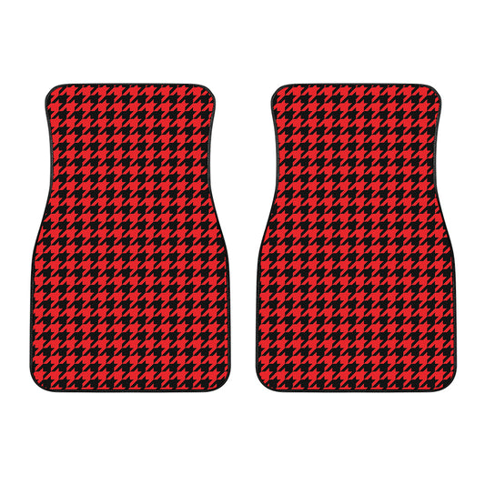 Red And Black Houndstooth Pattern Print Front Car Floor Mats