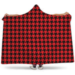 Red And Black Houndstooth Pattern Print Hooded Blanket