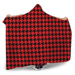 Red And Black Houndstooth Pattern Print Hooded Blanket