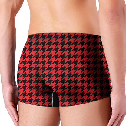 Red And Black Houndstooth Pattern Print Men's Boxer Briefs