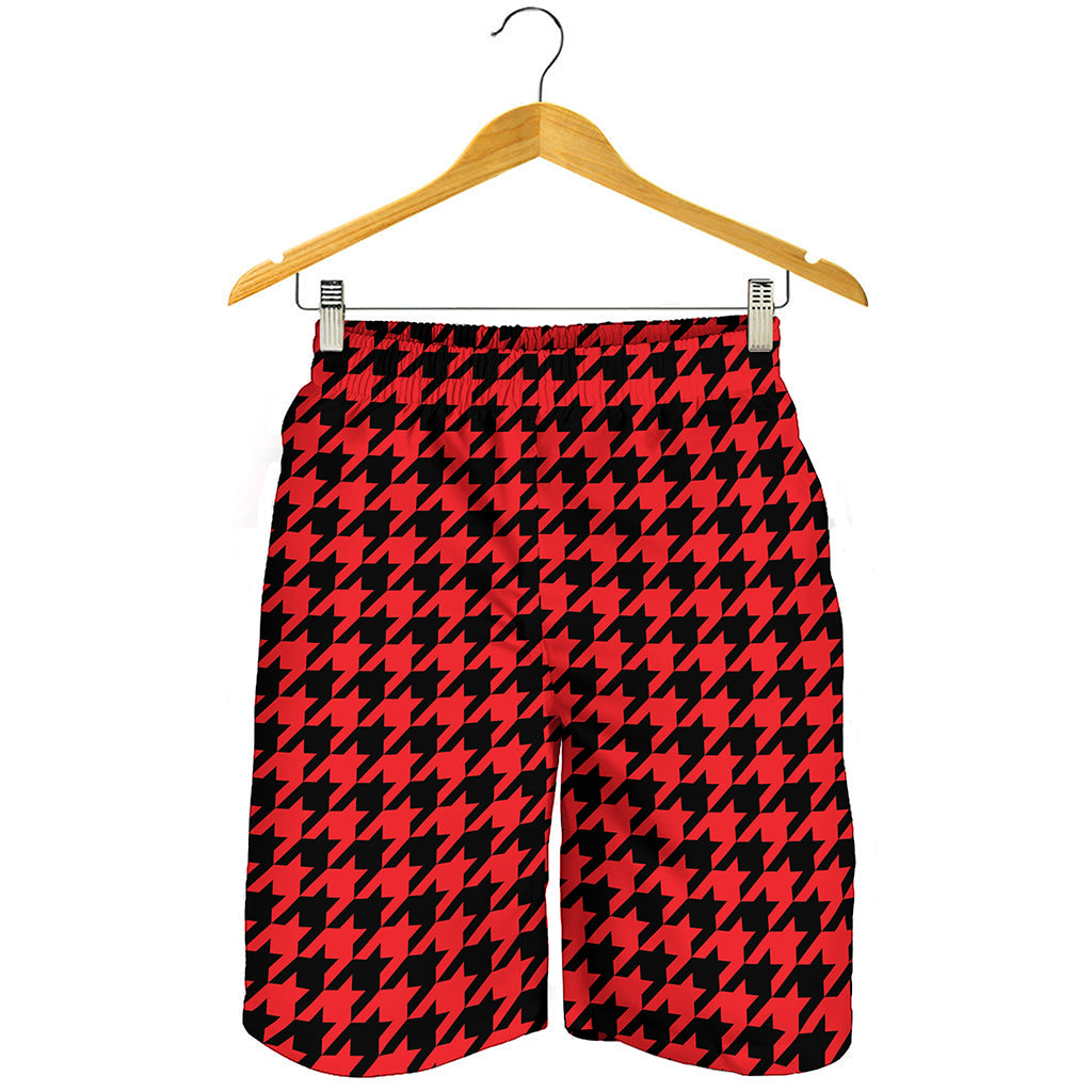 Red And Black Houndstooth Pattern Print Men's Shorts