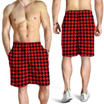 Red And Black Houndstooth Pattern Print Men's Shorts