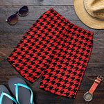 Red And Black Houndstooth Pattern Print Men's Shorts