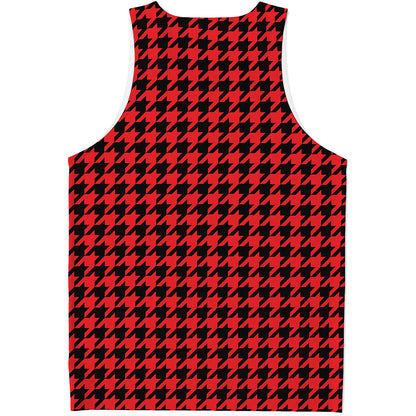 Red And Black Houndstooth Pattern Print Men's Tank Top