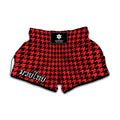 Red And Black Houndstooth Pattern Print Muay Thai Boxing Shorts