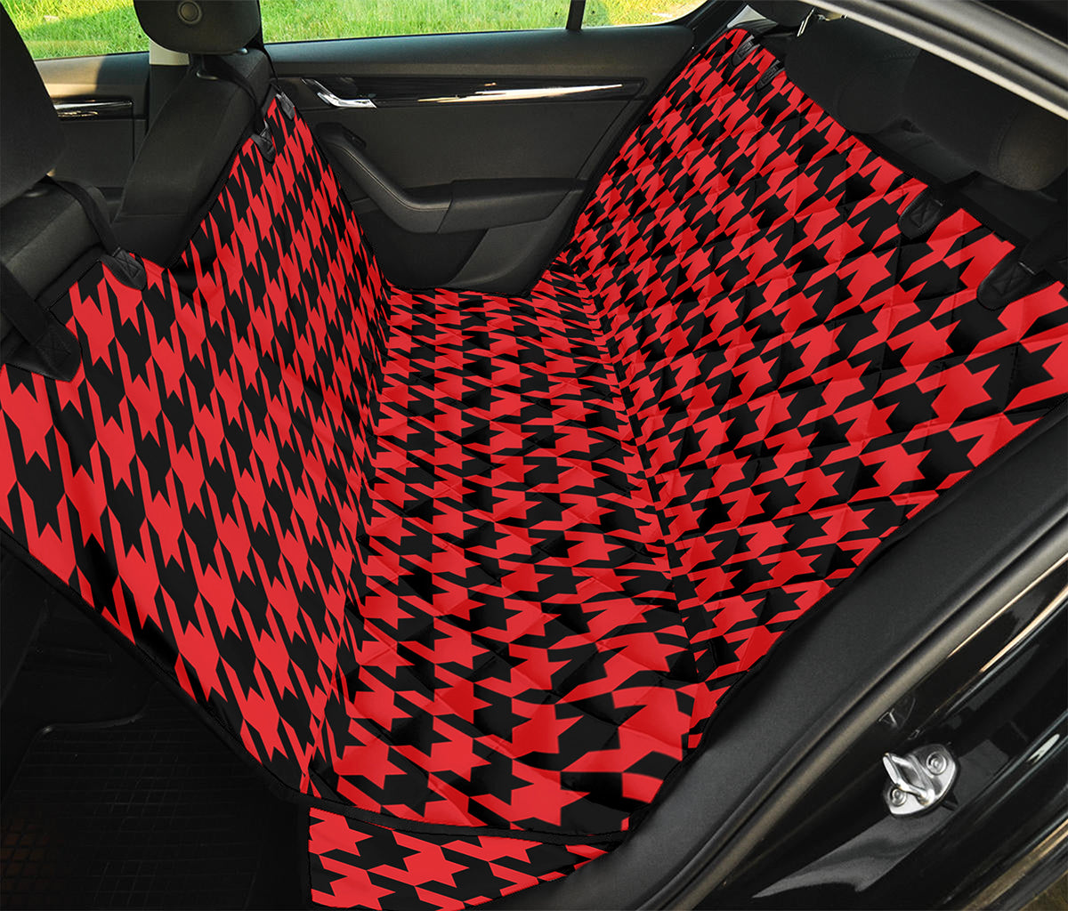 Red And Black Houndstooth Pattern Print Pet Car Back Seat Cover