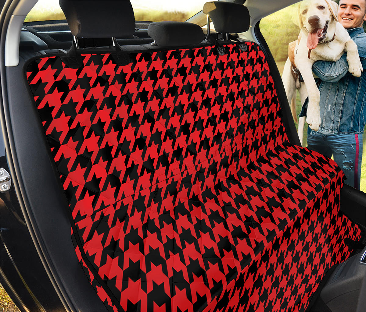 Red And Black Houndstooth Pattern Print Pet Car Back Seat Cover