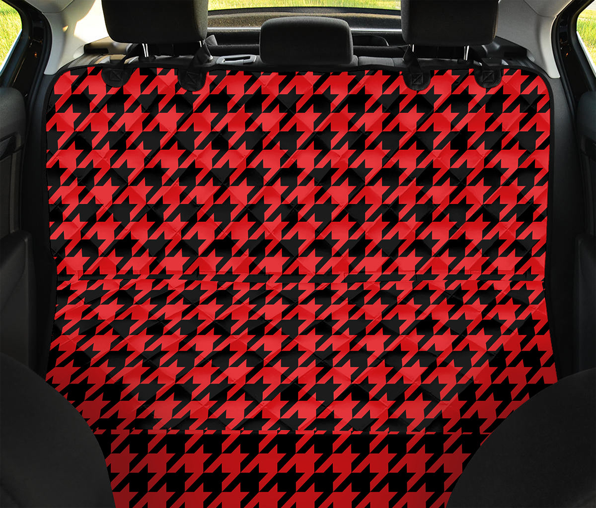 Red And Black Houndstooth Pattern Print Pet Car Back Seat Cover
