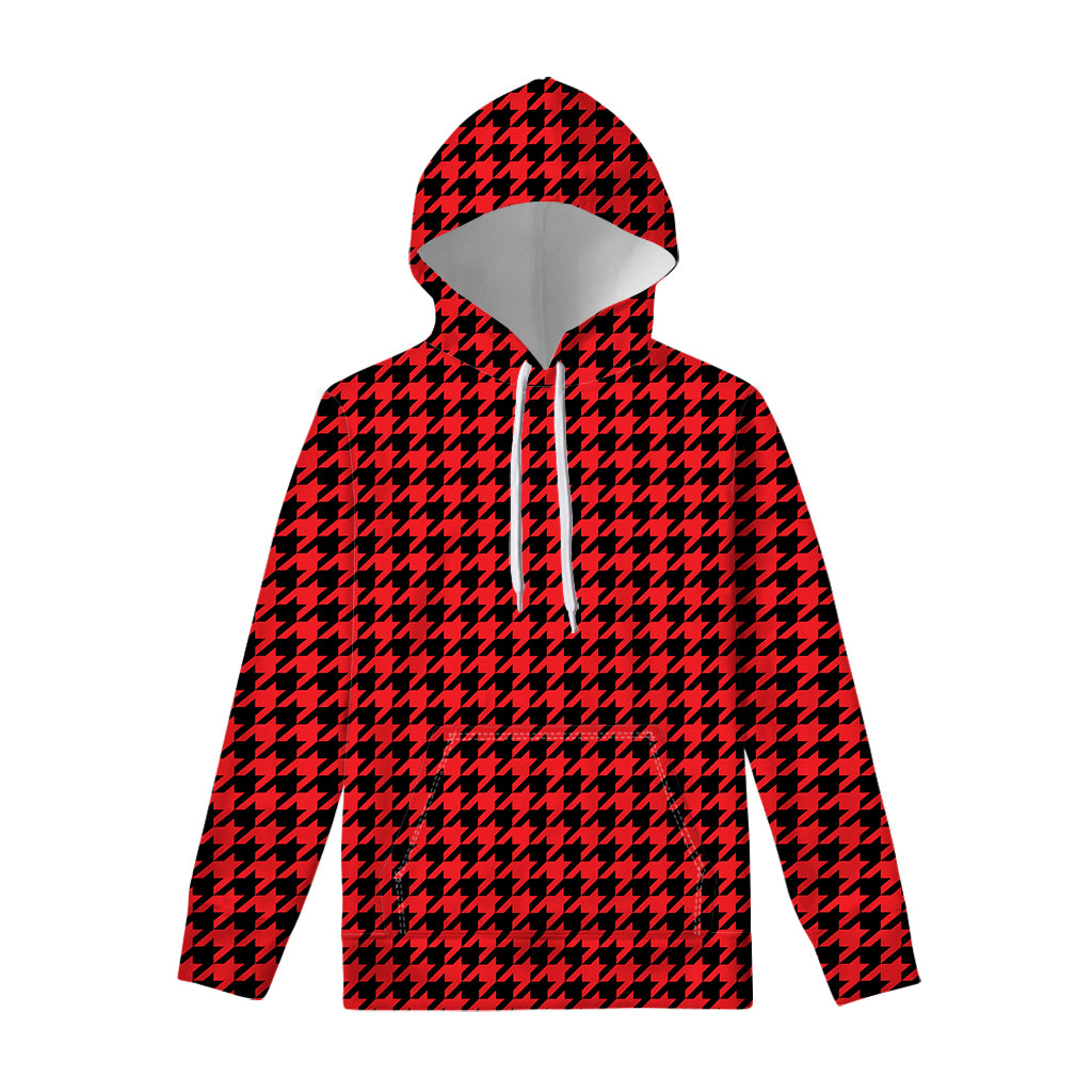 Red And Black Houndstooth Pattern Print Pullover Hoodie