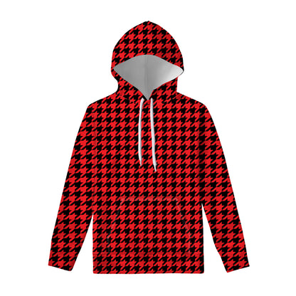 Red And Black Houndstooth Pattern Print Pullover Hoodie