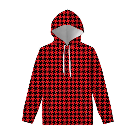 Red And Black Houndstooth Pattern Print Pullover Hoodie
