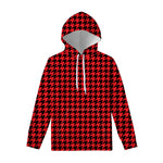 Red And Black Houndstooth Pattern Print Pullover Hoodie
