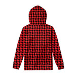 Red And Black Houndstooth Pattern Print Pullover Hoodie