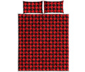 Red And Black Houndstooth Pattern Print Quilt Bed Set