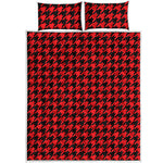 Red And Black Houndstooth Pattern Print Quilt Bed Set