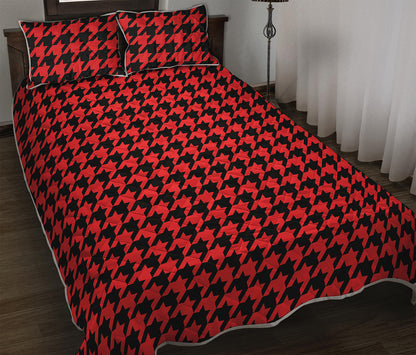 Red And Black Houndstooth Pattern Print Quilt Bed Set