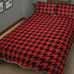 Red And Black Houndstooth Pattern Print Quilt Bed Set