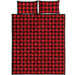 Red And Black Houndstooth Pattern Print Quilt Bed Set