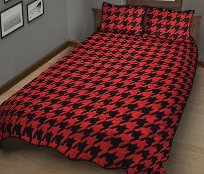 Red And Black Houndstooth Pattern Print Quilt Bed Set