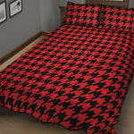 Red And Black Houndstooth Pattern Print Quilt Bed Set