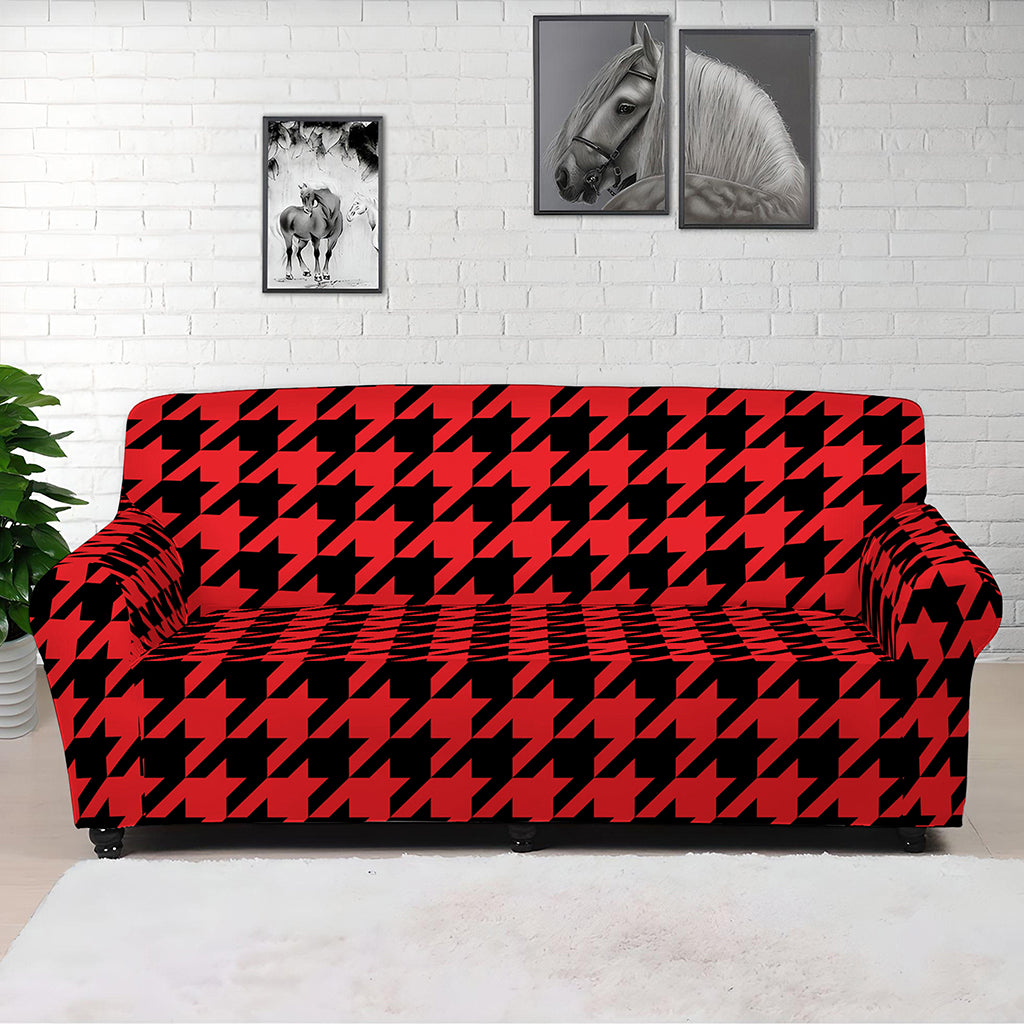 Red And Black Houndstooth Pattern Print Sofa Cover