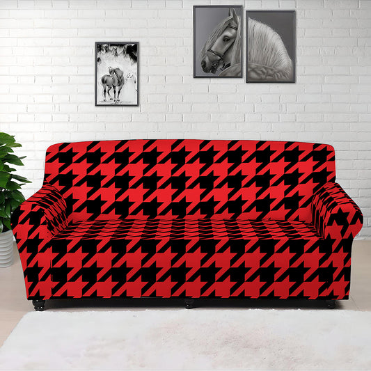 Red And Black Houndstooth Pattern Print Sofa Cover
