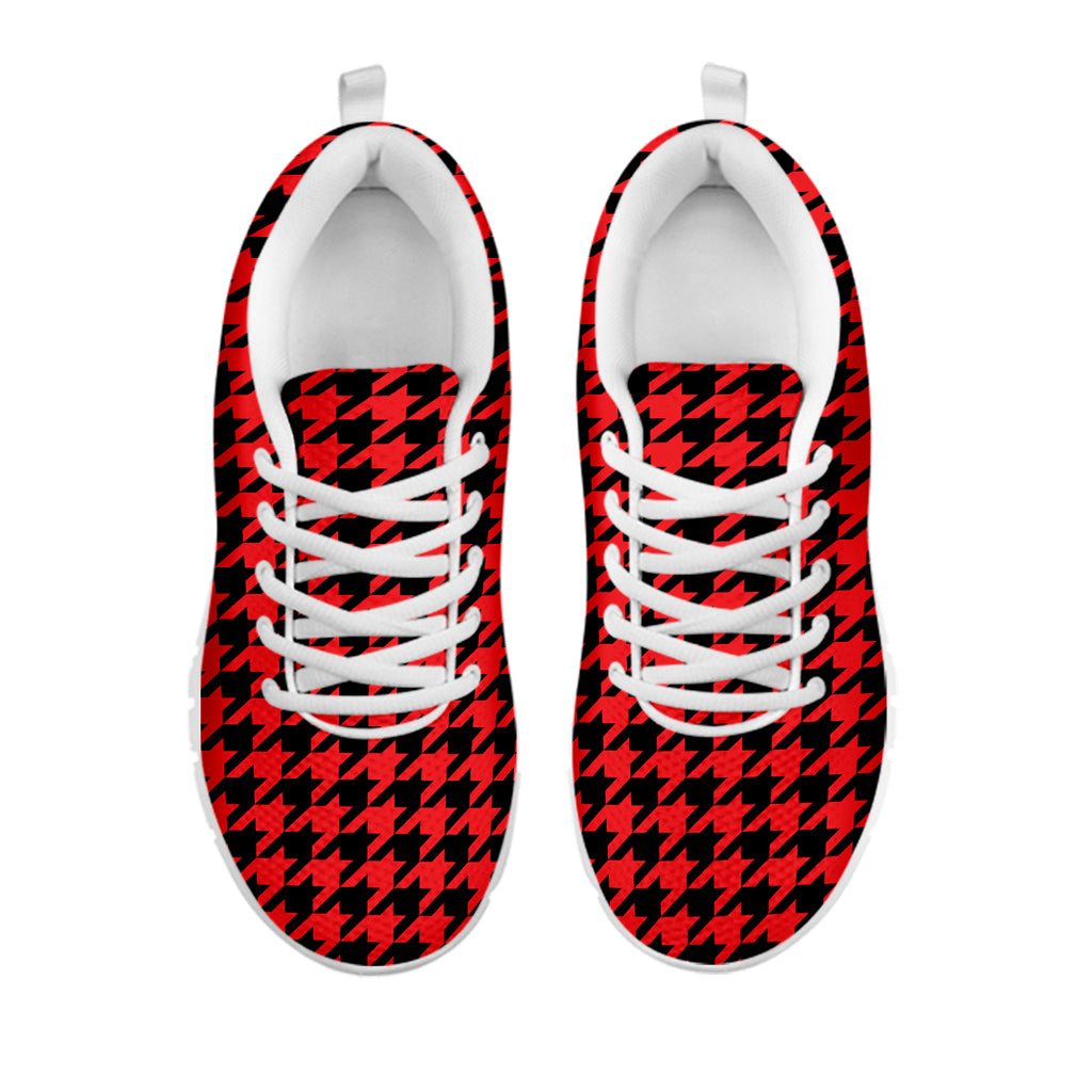 Red And Black Houndstooth Pattern Print White Sneakers