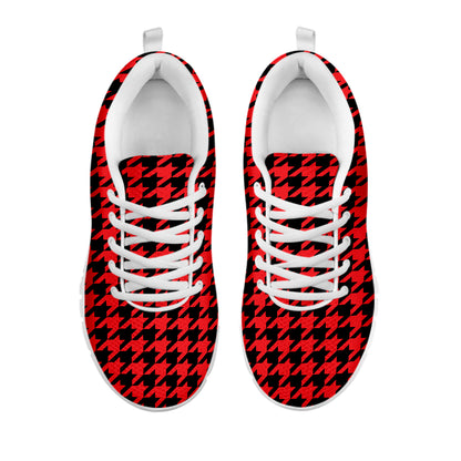 Red And Black Houndstooth Pattern Print White Sneakers